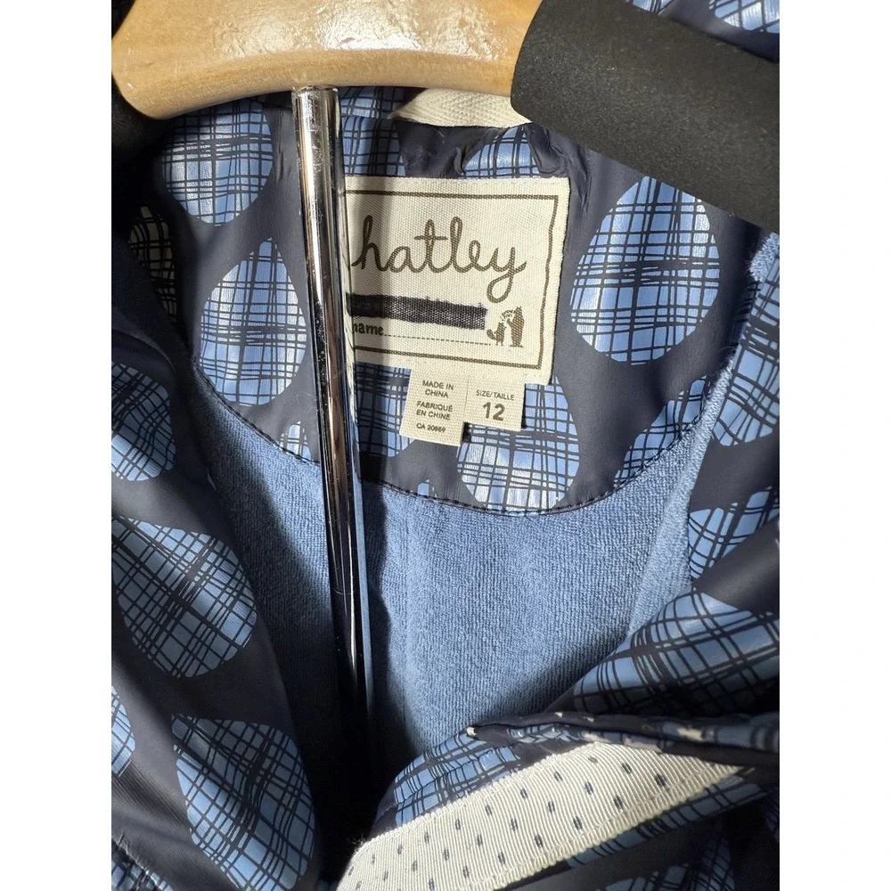 Hatley Raincoat Girls Size 12 Blue Plaid Raindrop‎ Fleece Lined Hooded Jacket